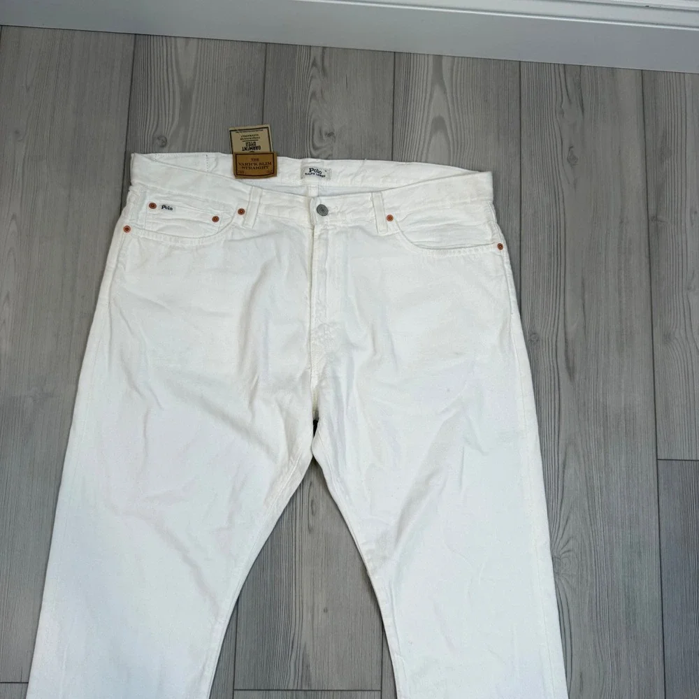 Polo Ralph Lauren Varick Slim Straight Hemp Denim Jeans White 38x32 NWT